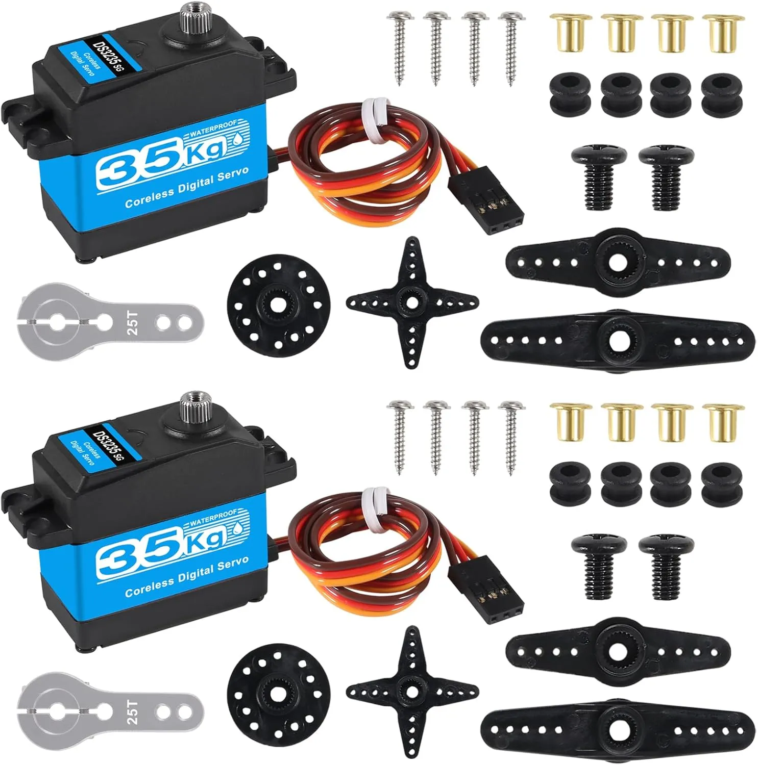 2PACK 35kg high Torque Coreless Motor servo Metal Gear Digital and Stainless Steel Gear servo Compatible with Arduino servo for RC Helicopter Airplane Car Boat Robot Controls DIY
