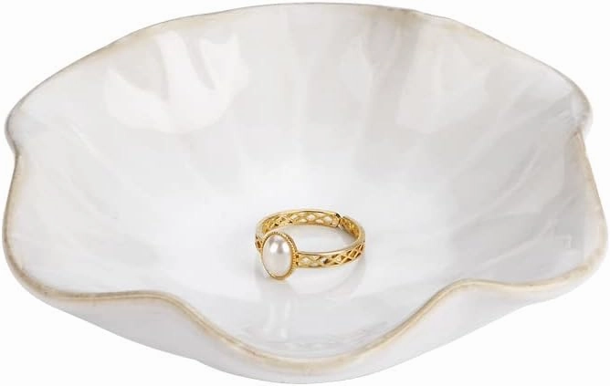 2PCS Lotus Leaf Shape Ring Holder Dish, Small Key Bowl, Ceramic Trinket Tray Jewelry Dish Organizing Necklace Earrings for Mom Friend Sister, All Jewelries Are NOT Included.White Crystal Green.