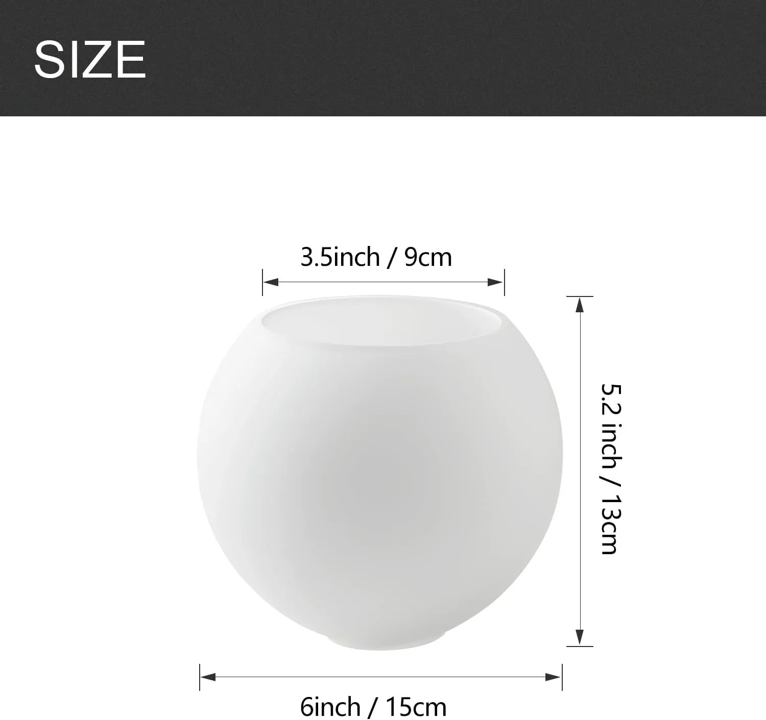 3 Pack Fixture Replacement Globe Shade, 6 Inch Diameter, E26 Base 1-5/8 Inch Fitter, Glass Globe Lampshade Cover for Pendant Wall Sconce Chandelier Vanity Light (3 Pack 6 Inch White Frosted Glass)