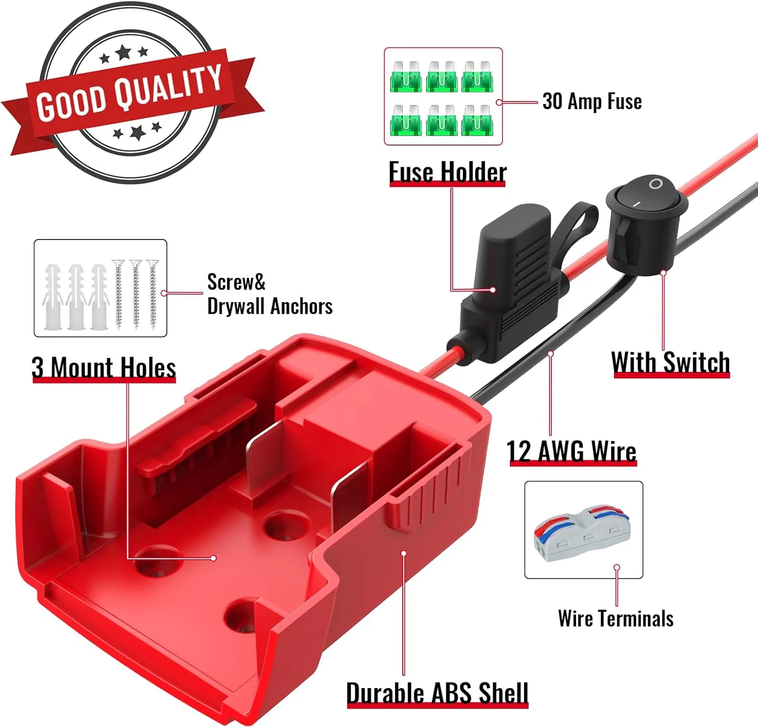 3 Packs Power Wheel Adapter Compatible with Milwaukee 18V Battery Adapter Power Wheel Battery Converter Kit with Fuse & Switch & Wire Terminals & 12 AWG Wire for DIY RC Car Toys Robotics