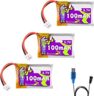 3 Pcs 3.7V Mini PH1.25 Plug(White) LiPo Batteries, Fit for Cheerson CX-10 Mini 2.4G 4CH 6 Axis LED WLtoys V272Estes Proto X, Syncro X, Hubsan Q4 Nano RC Quadcopter Toy Drone,with Charger