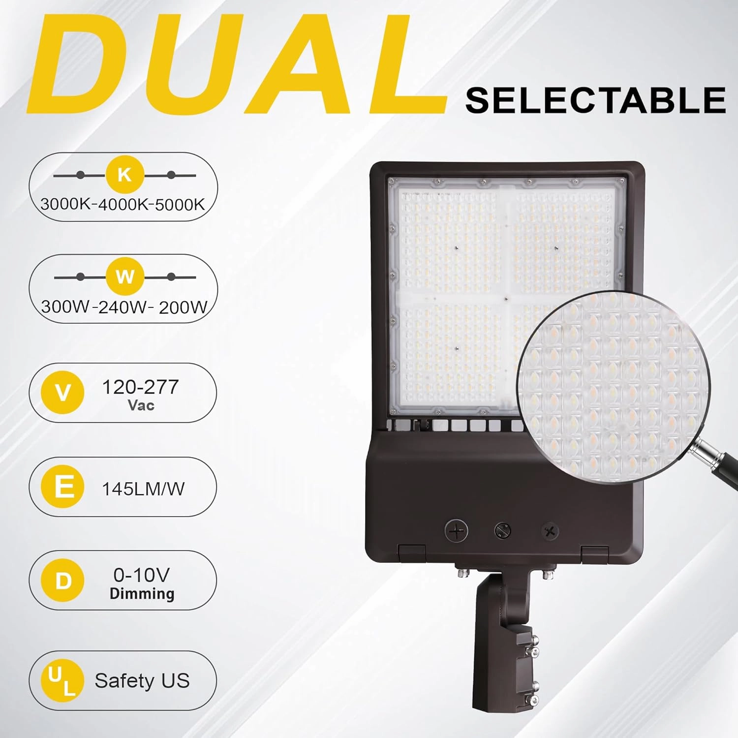 300W/240W/200W Parking Lot LED Area Light 43500LM Commercial Outdoor Lighting 3000/4000/5000K Adjustable Slip Fitter Mount Industrial LED Shoebox Light DTD for Roadways Stadium Sports Field Barn
