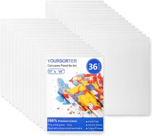 36 Pack 11x14in Canvas Boards for Painting, Bulk Blank Canvases for Art Practice Exploration, Gesso Primed Acid-Free 100% Cotton Canvas Panels for Acrylic Oil Watercolor Tempera Paint