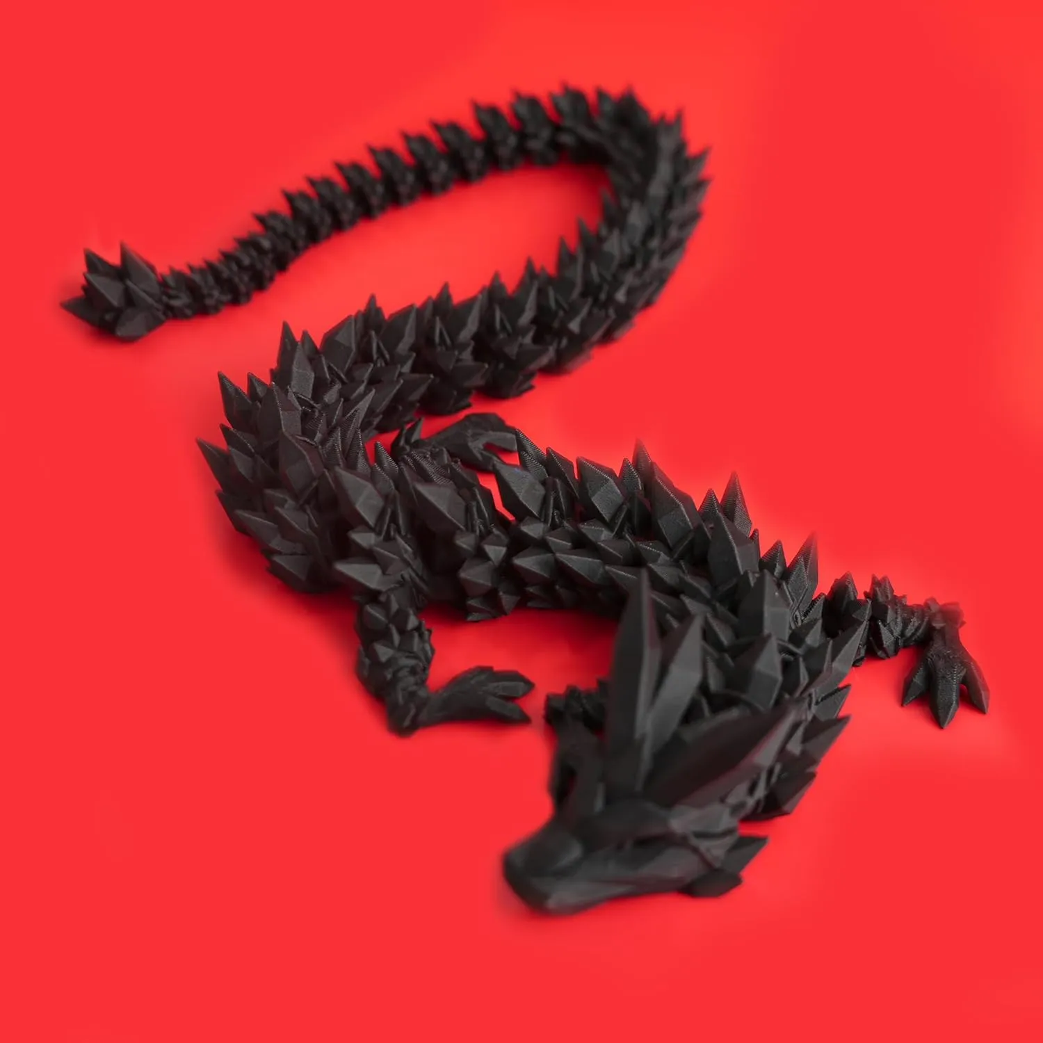 3D Printed Dragon Fidget Toy, Articulated Dragon Gift for Birthday, Figurine Decor - Black
