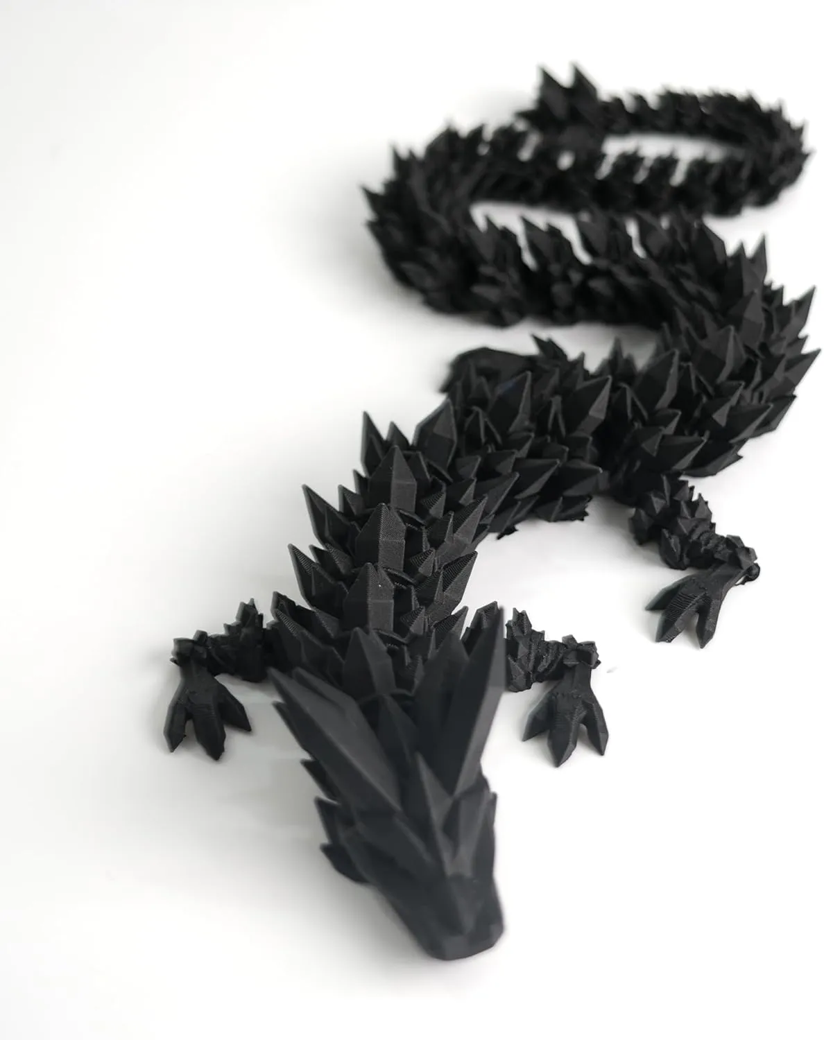 3D Printed Dragon Fidget Toy, Articulated Dragon Gift for Birthday, Figurine Decor - Black