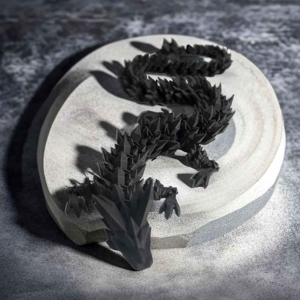 3D Printed Dragon Fidget Toy, Articulated Dragon Gift for Birthday, Figurine Decor - Black