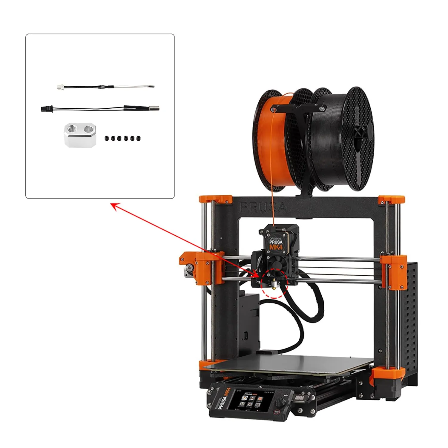 3D Printer Accessories,for Prusa i3 MK4 Extruder Heating Block Thermistor Temperature Measurement Wire Heating Rod Project Replacement Kit (MK4 Heating Block kit)