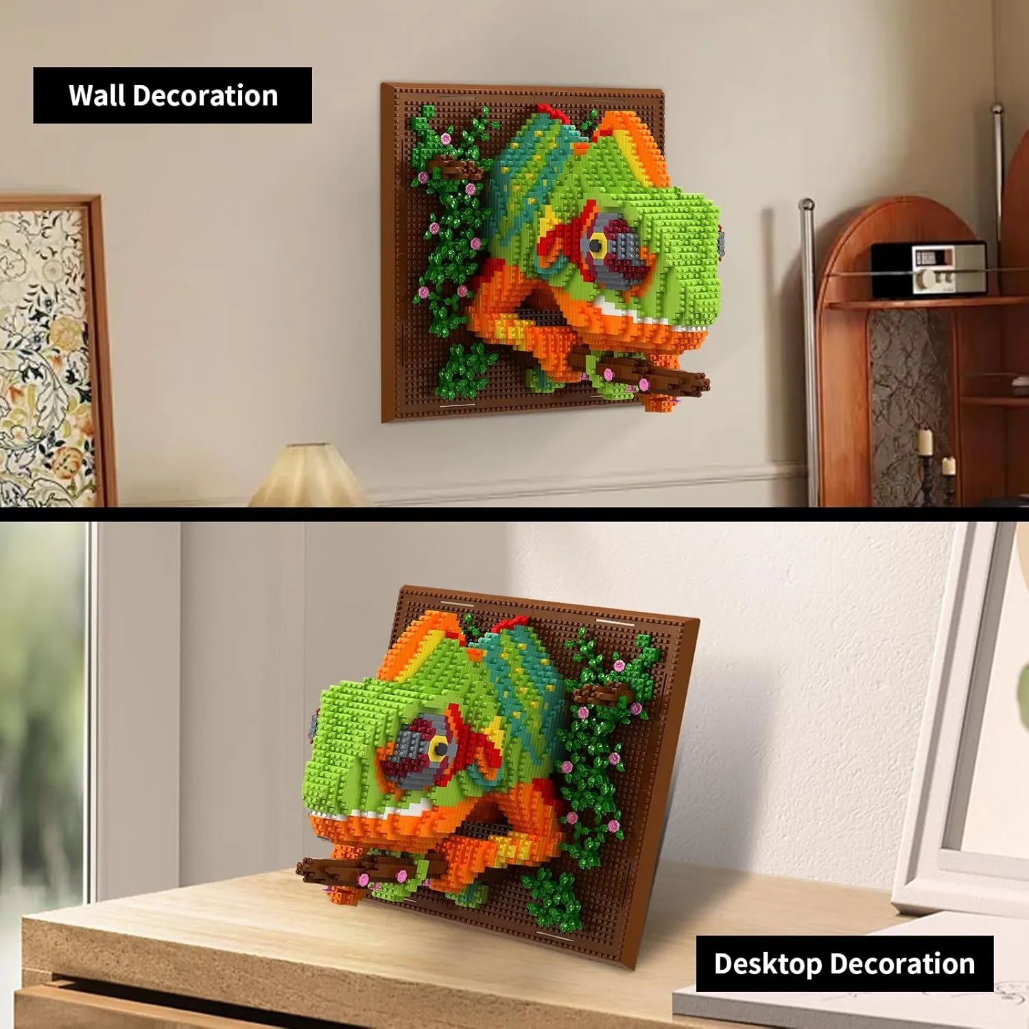 3D Wall Art Chameleon Animal Micro Mini Building Blocks Set for Adults, Unique Home Wall Decor or Table Display, Creative Birthday Gift Toy for Kids Teens (2688 PCS)