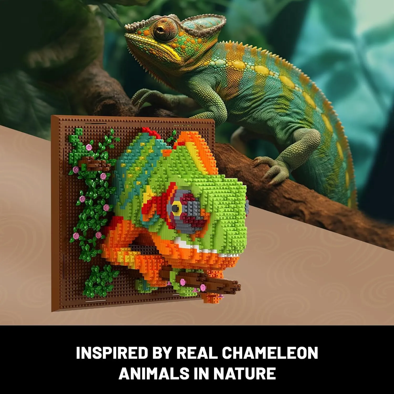 3D Wall Art Chameleon Animal Micro Mini Building Blocks Set for Adults, Unique Home Wall Decor or Table Display, Creative Birthday Gift Toy for Kids Teens (2688 PCS)