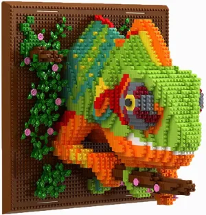 3D Wall Art Chameleon Animal Micro Mini Building Blocks Set for Adults, Unique Home Wall Decor or Table Display, Creative Birthday Gift Toy for Kids Teens (2688 PCS)