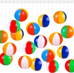 40 Pack 9 Inch Hanging Inflatable Beach Balls Blow Up Rainbow Beach Ball with Hanging Rope and Hooks Inflatable Pool Ball Toy for Hawaiian Summer Beach Pool Favors