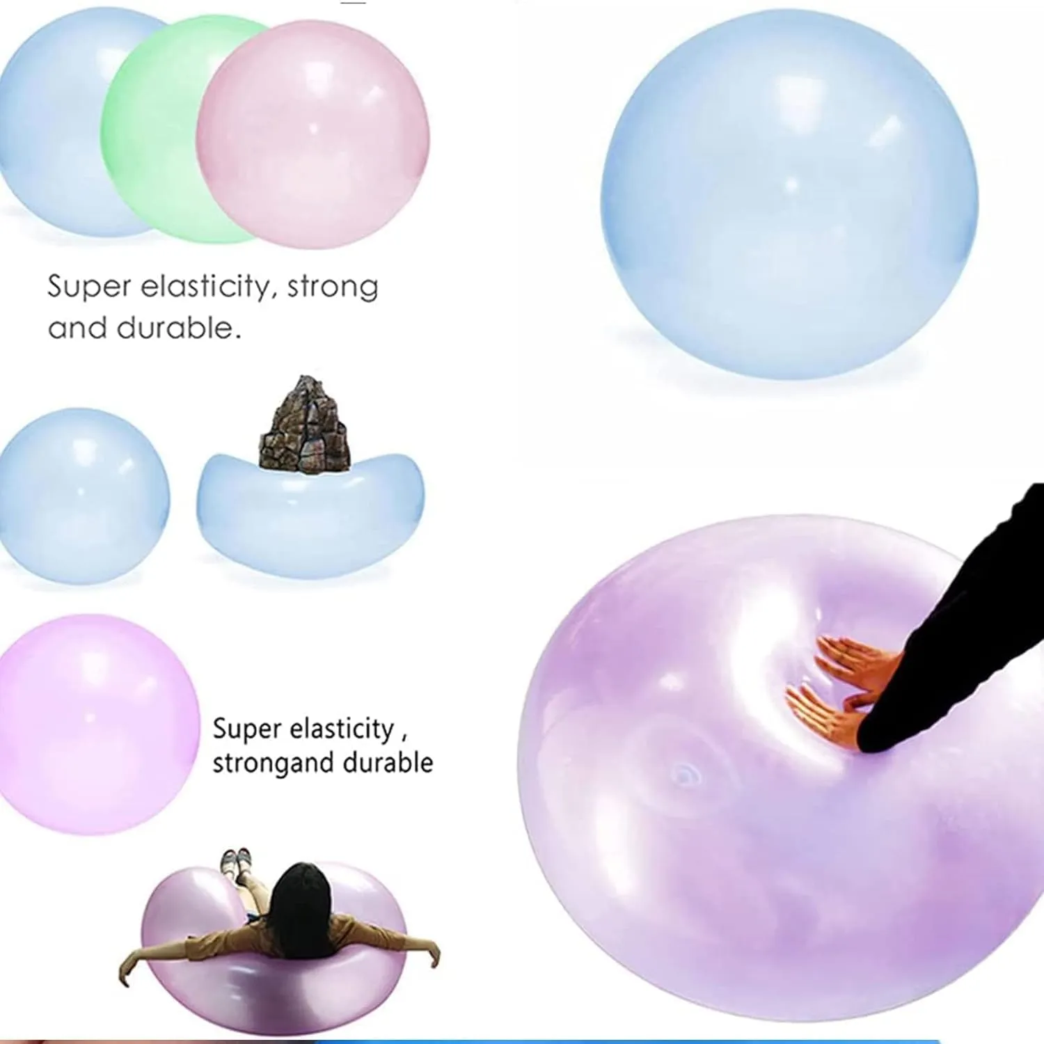 47'' Giant Bubble Ball Toy for Adults Inflatable Fun Ball Water Injection Bubble Ball Balloons Beach Garden Ball Soft Rubber Ball for Outdoor Indoor Party (Blue)