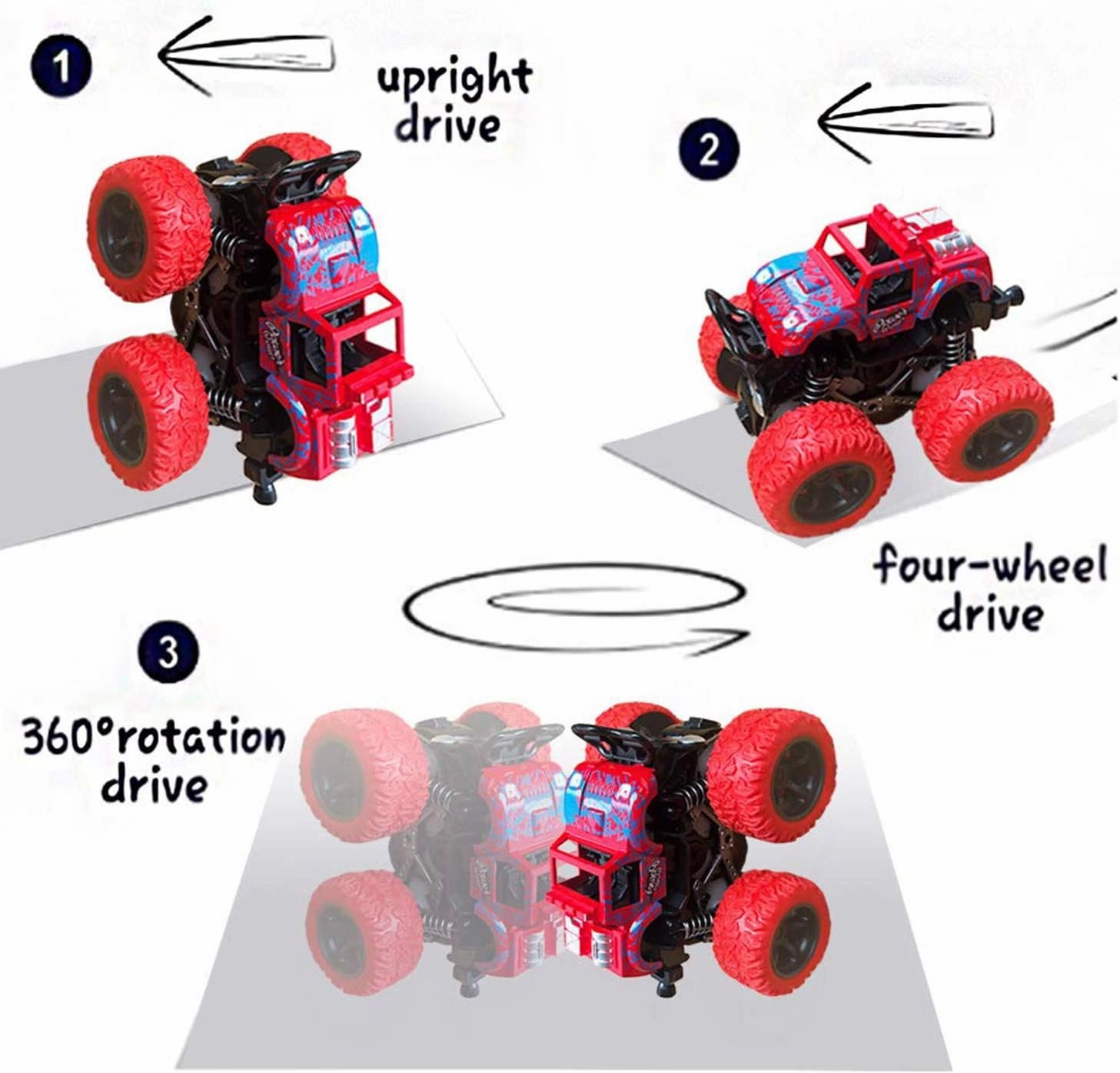 4 Pack Monster Truck Toys - Friction Powered Push and Go Toy Cars, Inertia Car Toy Set Stunt Toy Vehicles, Birthday Party Supplies for Boys and Girls
