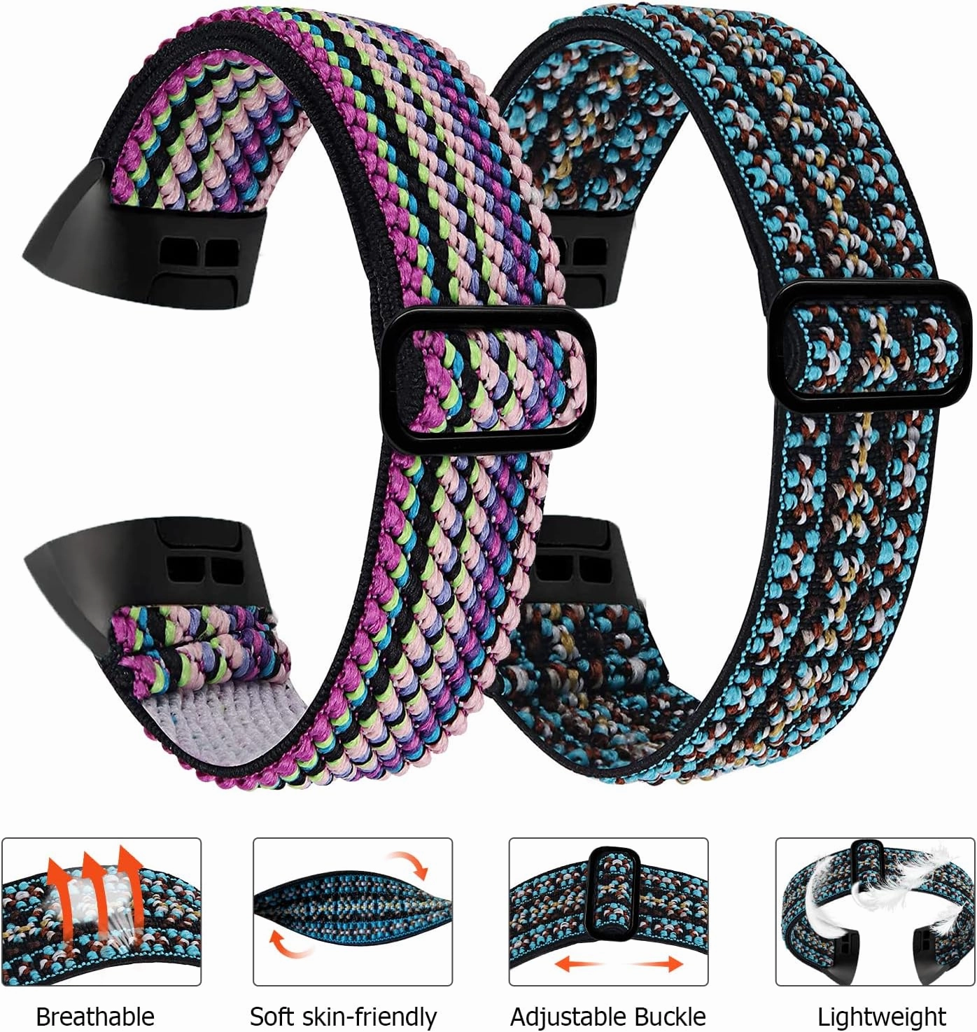4 Pack Stretchy Band Compatible with Fit bit Charge 4 Bands/ Charge 3 Band/ Charge 3SE Smart Watch Wristbands for Women Men, Breathable Adjustable Loop Nylon Replacement Straps Elastic Charge 3 Wristbands for Women Men
