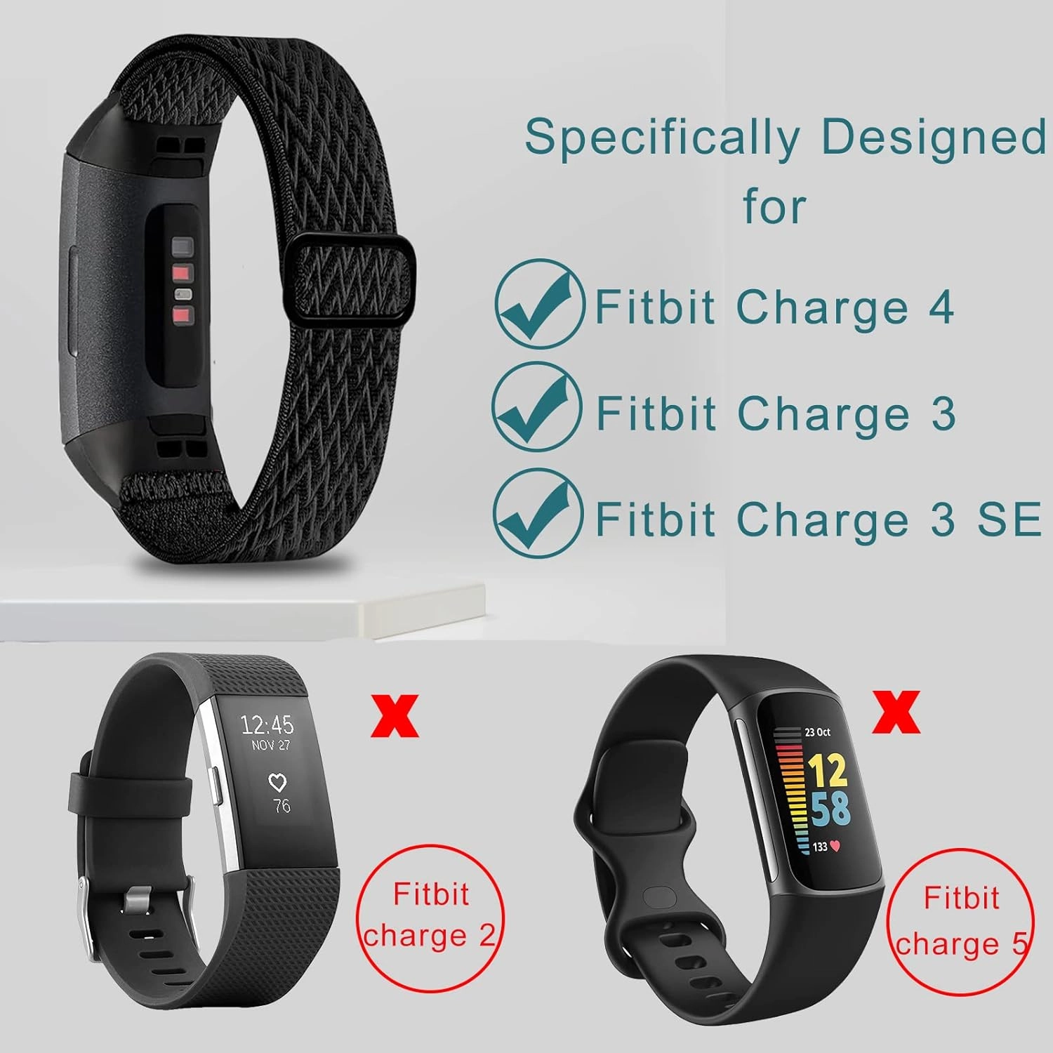 4 Pack Stretchy Band Compatible with Fit bit Charge 4 Bands/ Charge 3 Band/ Charge 3SE Smart Watch Wristbands for Women Men, Breathable Adjustable Loop Nylon Replacement Straps Elastic Charge 3 Wristbands for Women Men