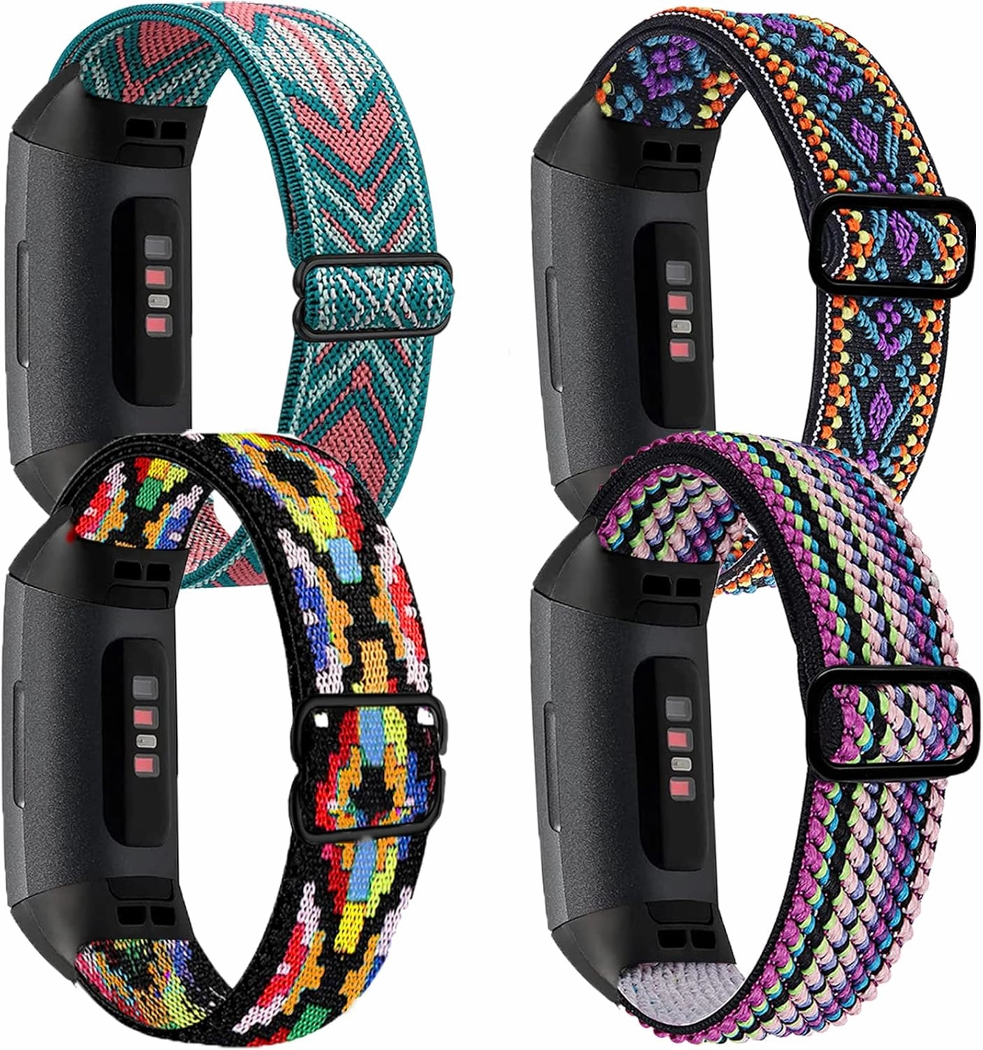 4 Pack Stretchy Band Compatible with Fit bit Charge 4 Bands/ Charge 3 Band/ Charge 3SE Smart Watch Wristbands for Women Men, Breathable Adjustable Loop Nylon Replacement Straps Elastic Charge 3 Wristbands for Women Men
