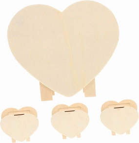 4pcs DIY Piggy Bank Heart Shaped Boxes Stocking Stuffer Storage Bins Toys Change Holder Case Unfinished Wooden Coin Bank Boys Girls Creative Money Storage Box Money Box