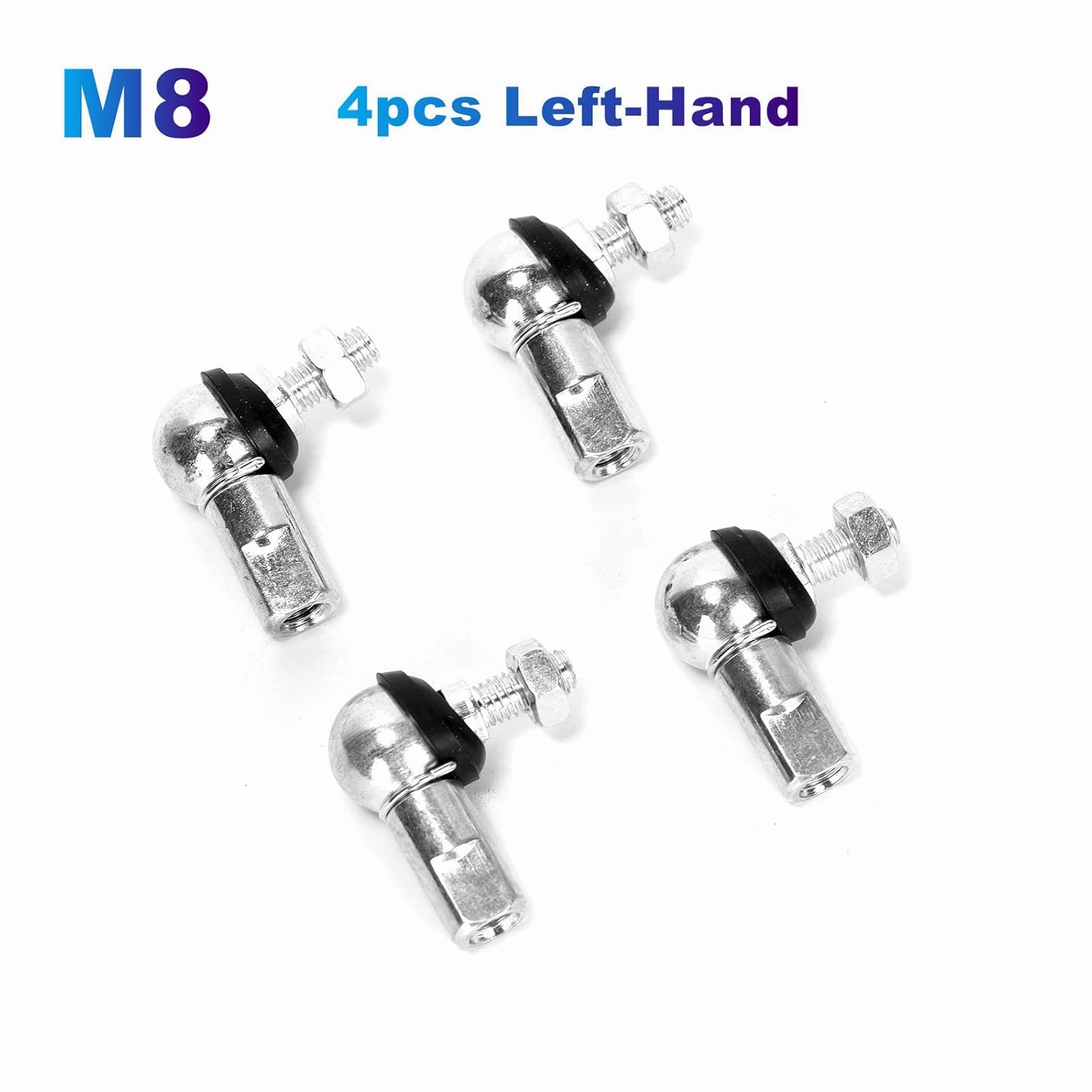 4pcs Rod End Ball Bearing Stud with Dust Plug (M8 x 1.25,Left Rotation) Angle Linkage Ball Joint Replacement for Car (M8, 4pcs-LH)