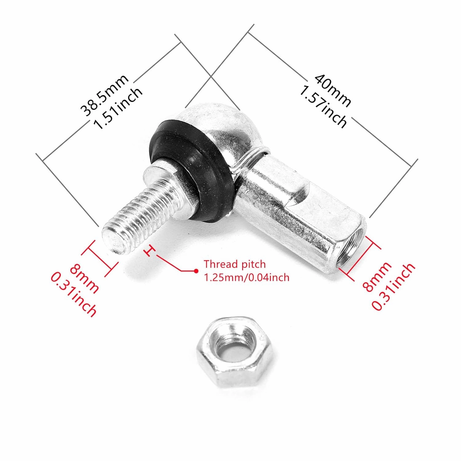 4pcs Rod End Ball Bearing Stud with Dust Plug (M8 x 1.25,Left Rotation) Angle Linkage Ball Joint Replacement for Car (M8, 4pcs-LH)