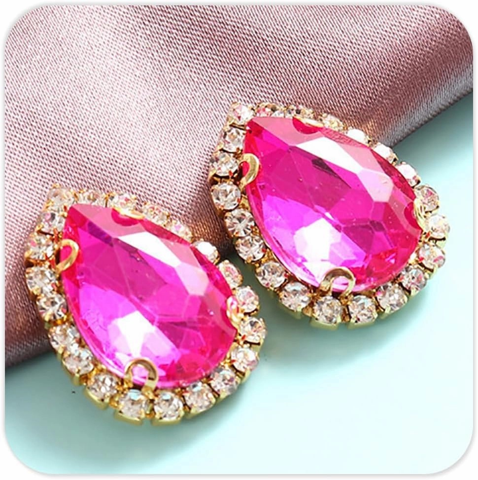 50Pcs Water Drop Crystal Edge Rhinestones for Crafting,10x14 mm Gold Claw Sew on Rhinestones for Bedazzling,Bedazzling Gems for Crafting DIY Jewelry Dress Clothes Shoes(Rose red)