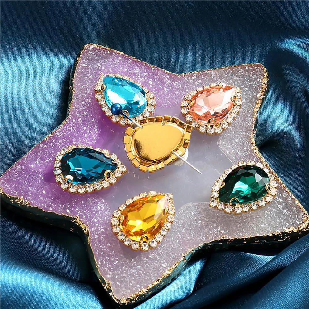 50Pcs Water Drop Crystal Edge Rhinestones for Crafting,10x14 mm Gold Claw Sew on Rhinestones for Bedazzling,Bedazzling Gems for Crafting DIY Jewelry Dress Clothes Shoes(Rose red)