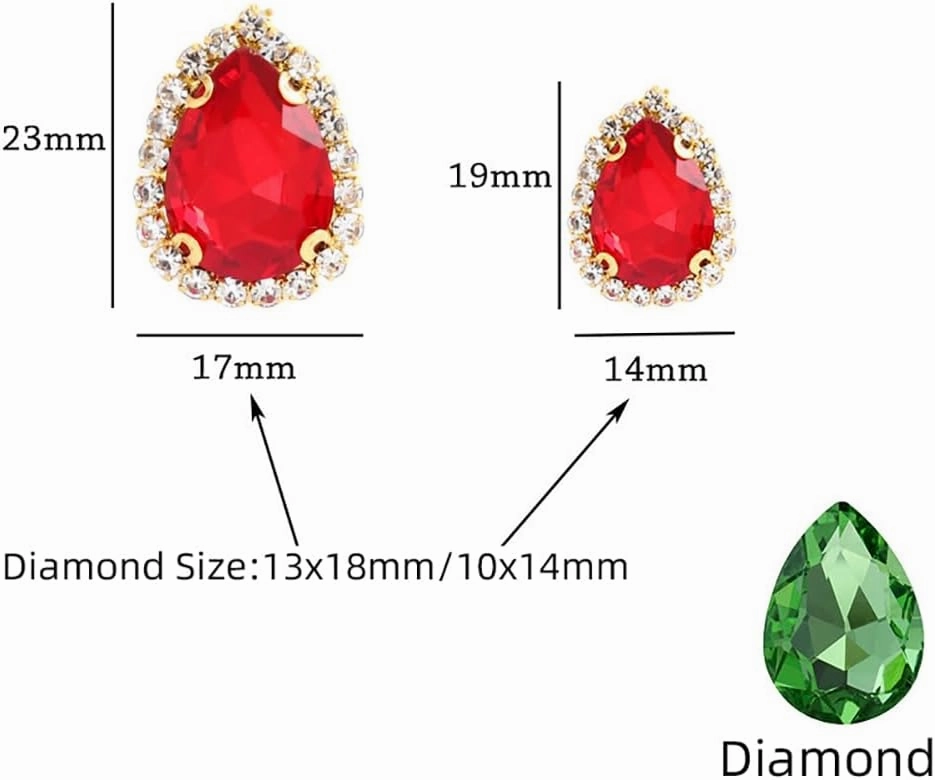50Pcs Water Drop Crystal Edge Rhinestones for Crafting,10x14 mm Gold Claw Sew on Rhinestones for Bedazzling,Bedazzling Gems for Crafting DIY Jewelry Dress Clothes Shoes(Rose red)