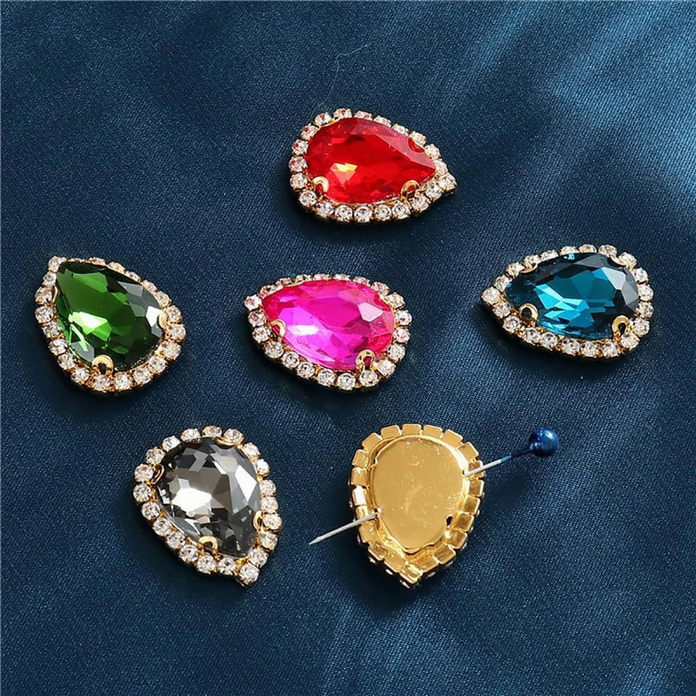 50Pcs Water Drop Crystal Edge Rhinestones for Crafting,10x14 mm Gold Claw Sew on Rhinestones for Bedazzling,Bedazzling Gems for Crafting DIY Jewelry Dress Clothes Shoes(Rose red)