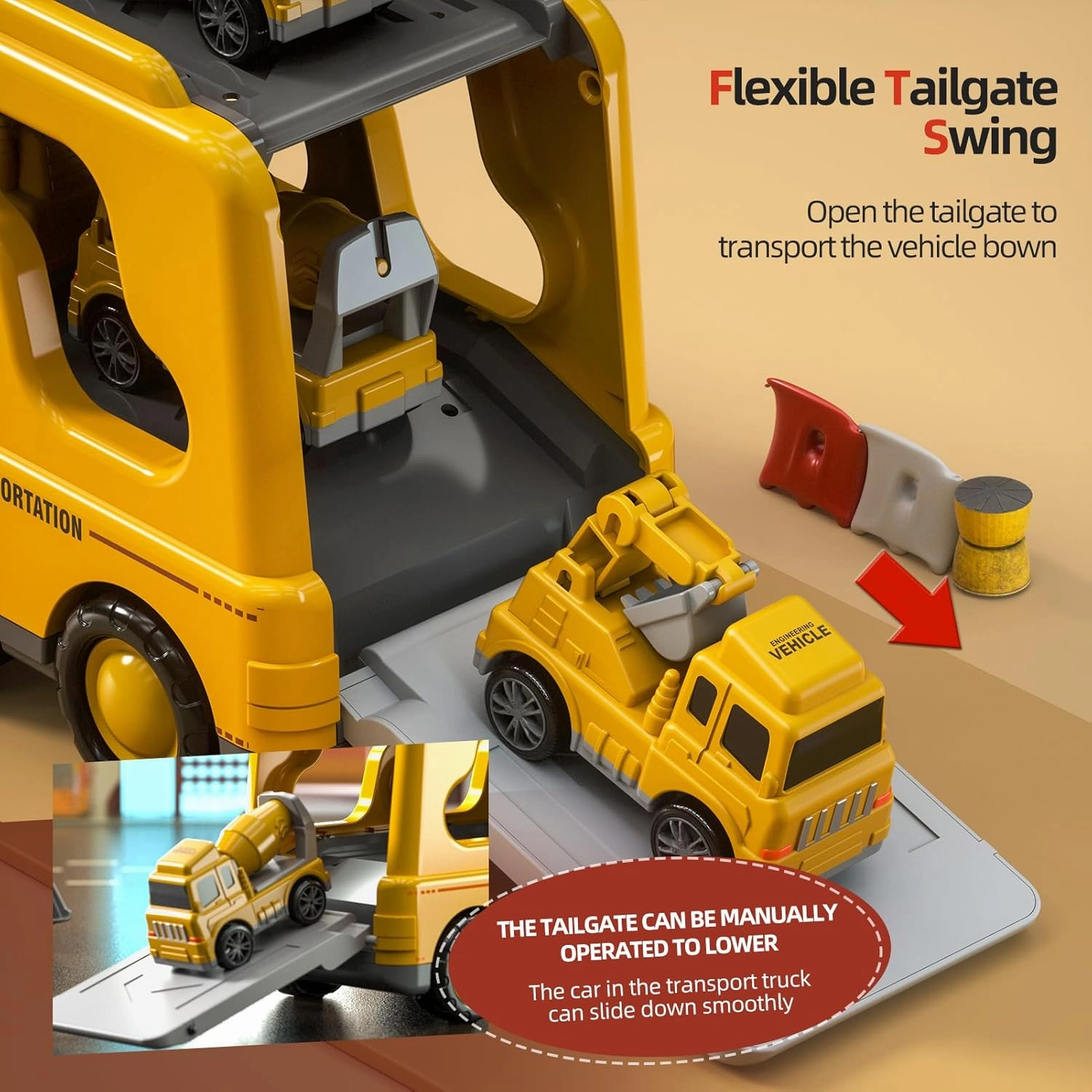 5 in 1 Construction Trucks Cars Toys for Toddlers 3-5, Boy Toddler Car Truck Toys with Light Sound, Birthday Gifts Toys for 3 4 5 Year Old Boy