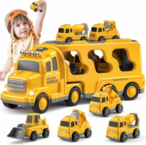 5 in 1 Construction Trucks Cars Toys for Toddlers 3-5, Boy Toddler Car Truck Toys with Light Sound, Birthday Gifts Toys for 3 4 5 Year Old Boy