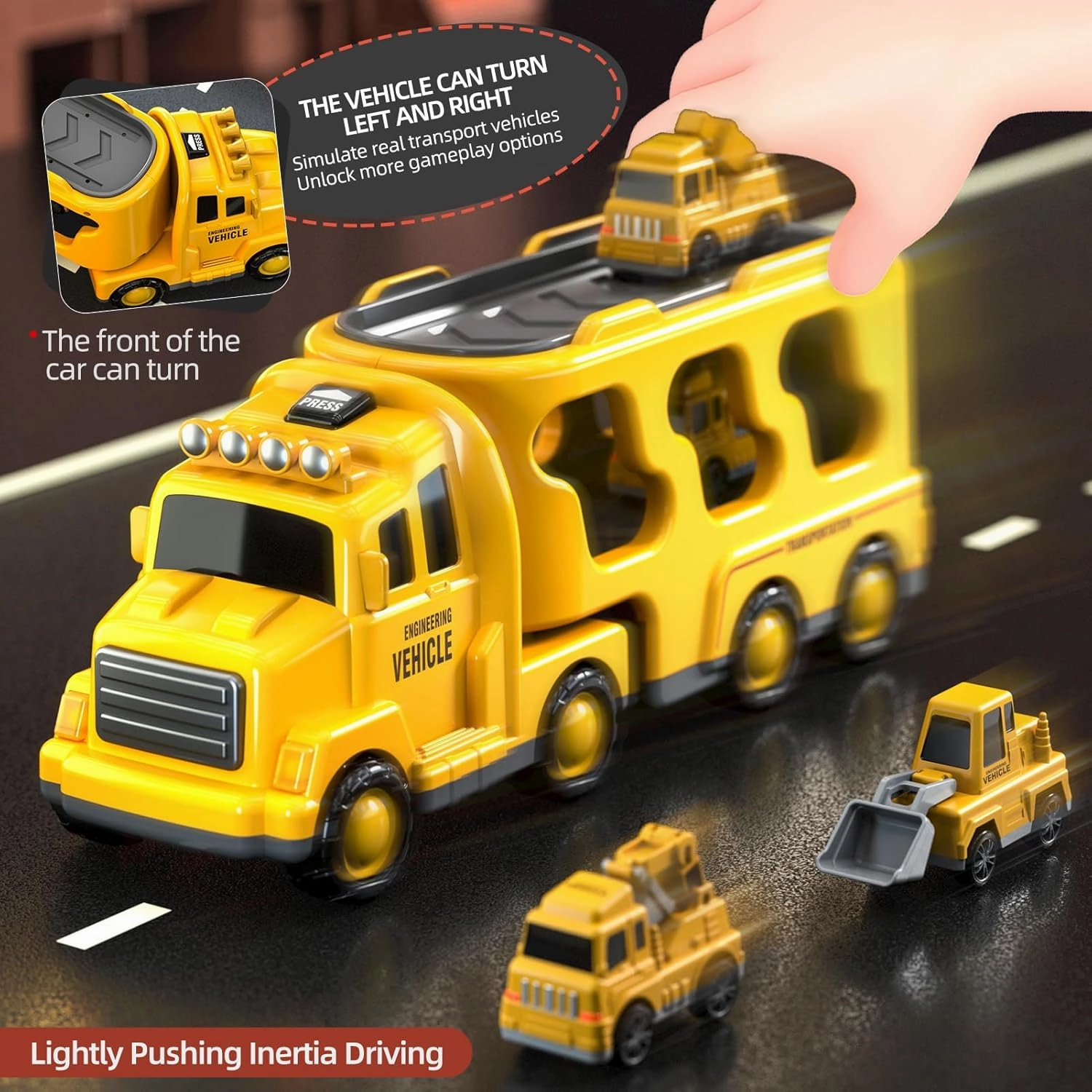 5 in 1 Construction Trucks Cars Toys for Toddlers 3-5, Boy Toddler Car Truck Toys with Light Sound, Birthday Gifts Toys for 3 4 5 Year Old Boy