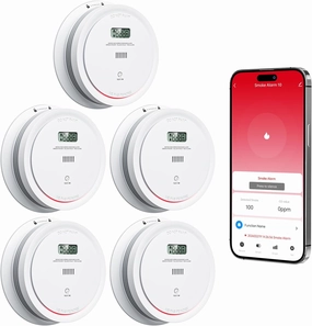 5 Packs Wi-Fi Smoke Detector Carbon Monoxide Detector Combo with App Notifications, Smart Smoke and Carbon Monoxide Detector with LCD Display & Replaceable Battery, Compatible with Tuya Smart