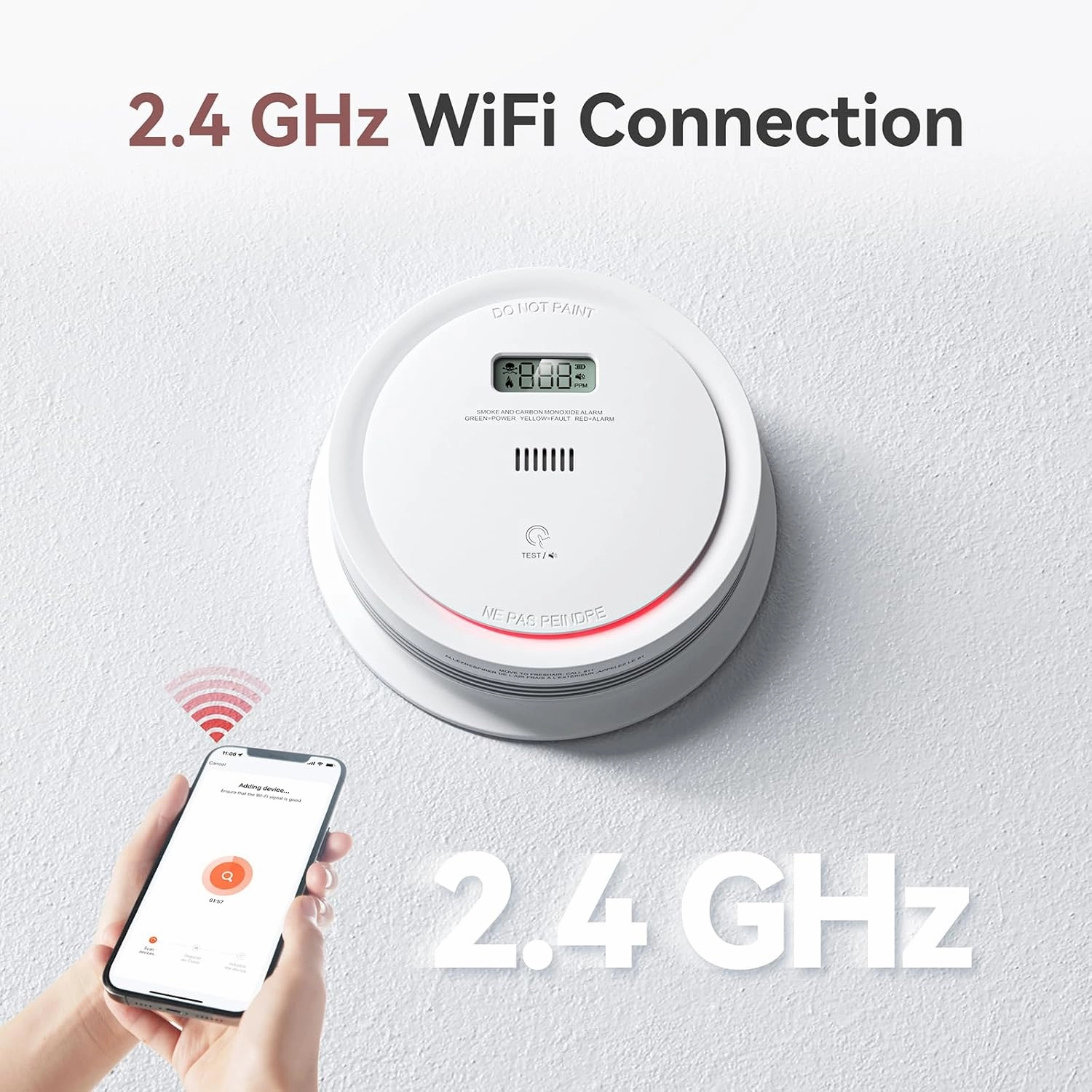 5 Packs Wi-Fi Smoke Detector Carbon Monoxide Detector Combo with App Notifications, Smart Smoke and Carbon Monoxide Detector with LCD Display & Replaceable Battery, Compatible with Tuya Smart