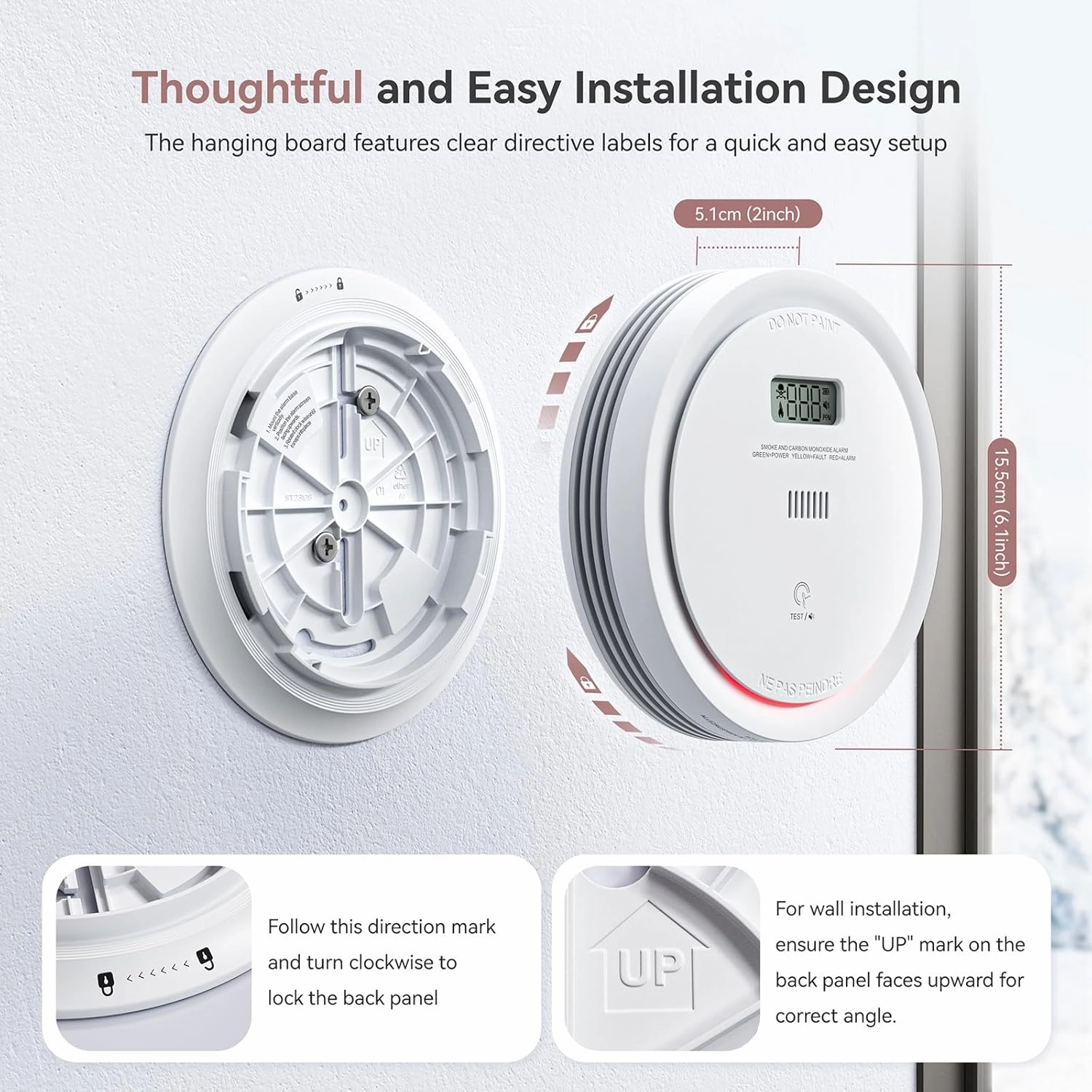 5 Packs Wi-Fi Smoke Detector Carbon Monoxide Detector Combo with App Notifications, Smart Smoke and Carbon Monoxide Detector with LCD Display & Replaceable Battery, Compatible with Tuya Smart