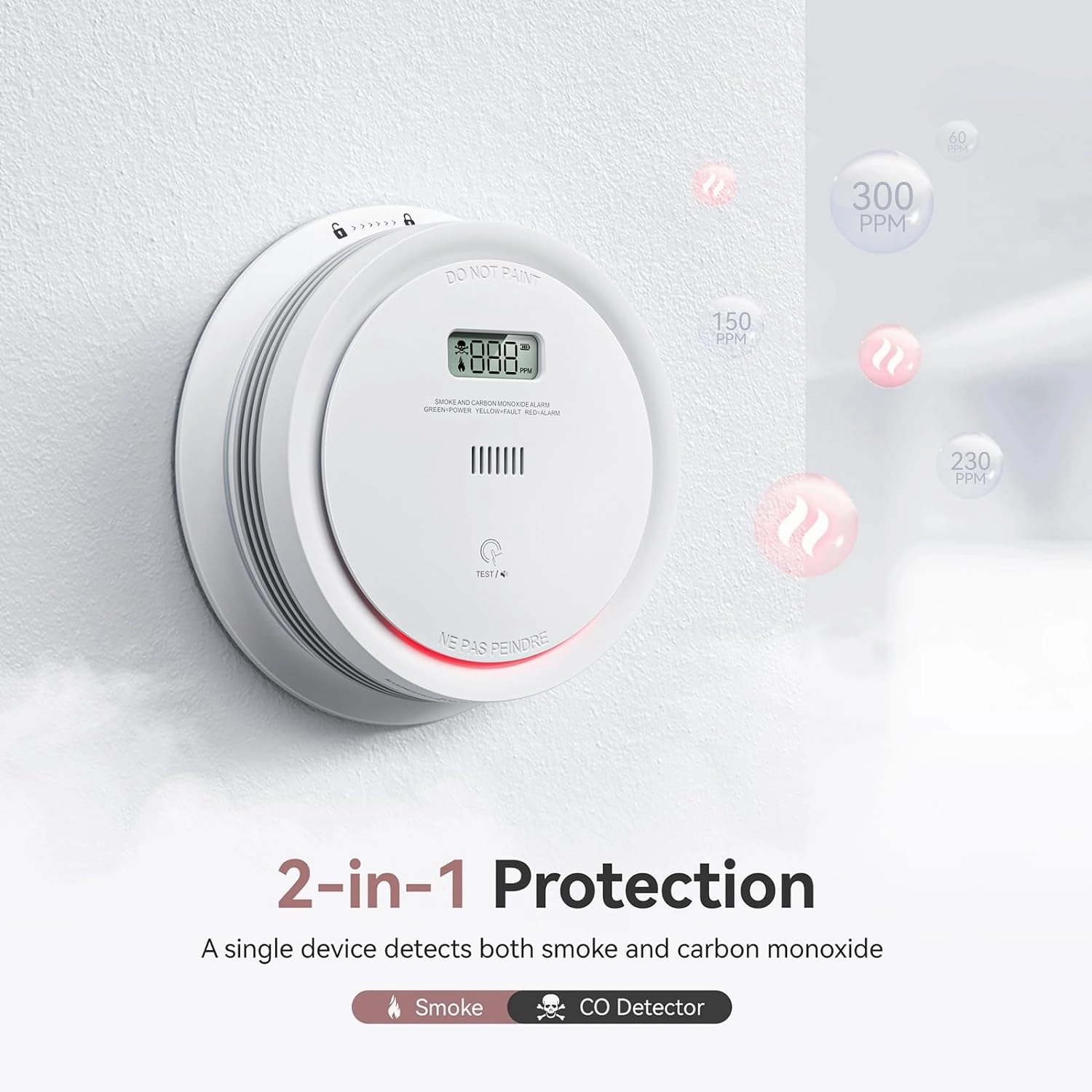 5 Packs Wi-Fi Smoke Detector Carbon Monoxide Detector Combo with App Notifications, Smart Smoke and Carbon Monoxide Detector with LCD Display & Replaceable Battery, Compatible with Tuya Smart
