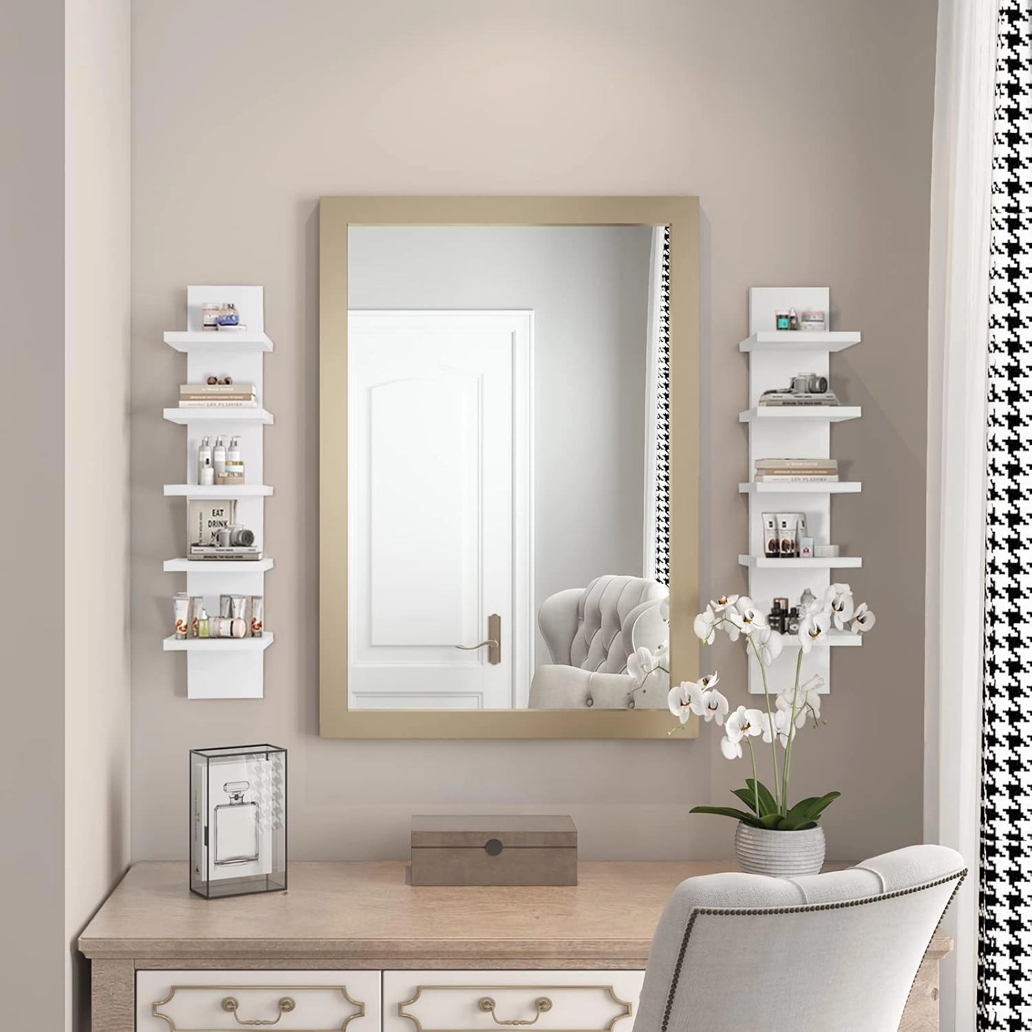 5 Tier Wall Shelves White, Vertical Column Shelf Floating Storage Home Decor Organizer Tall Tower Design Utility Shelving Bedroom Living Room, 30.7, 31