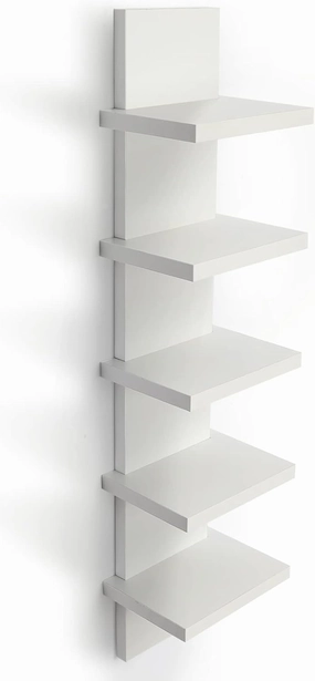 5 Tier Wall Shelves White, Vertical Column Shelf Floating Storage Home Decor Organizer Tall Tower Design Utility Shelving Bedroom Living Room, 30.7, 31