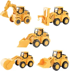 5pcs Boys and Girls Mini Excavator Toys Smooth Plastic Surface Pull Back Toy Car for Boys Girls Random Style