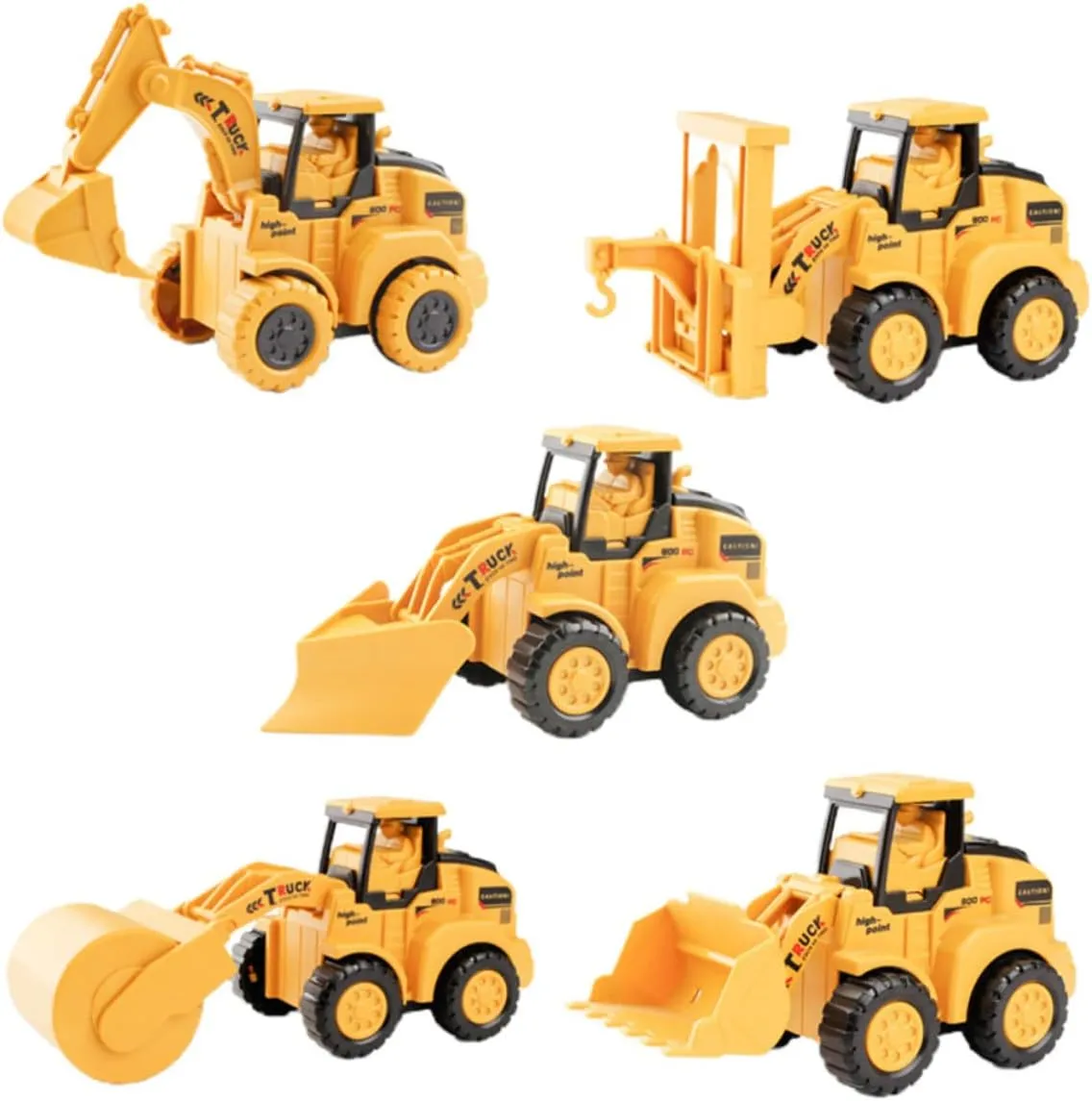 5pcs Boys and Girls Mini Excavator Toys Smooth Plastic Surface Pull Back Toy Car for Boys Girls Random Style