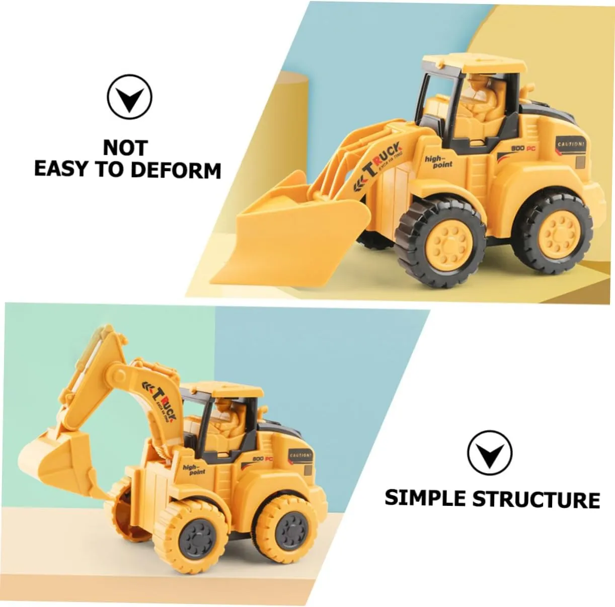 5pcs Boys and Girls Mini Excavator Toys Smooth Plastic Surface Pull Back Toy Car for Boys Girls Random Style