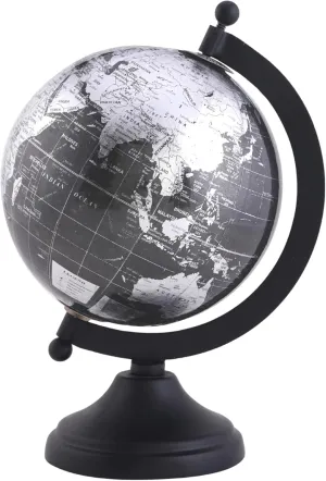 5" World Globe With Sturdy Metal Stand (NOT PLASTIC!) - Desktop Globes For Home Desk Table Office Decor - Book Shelf Decor Globe - 5 Inch - Metallic Black