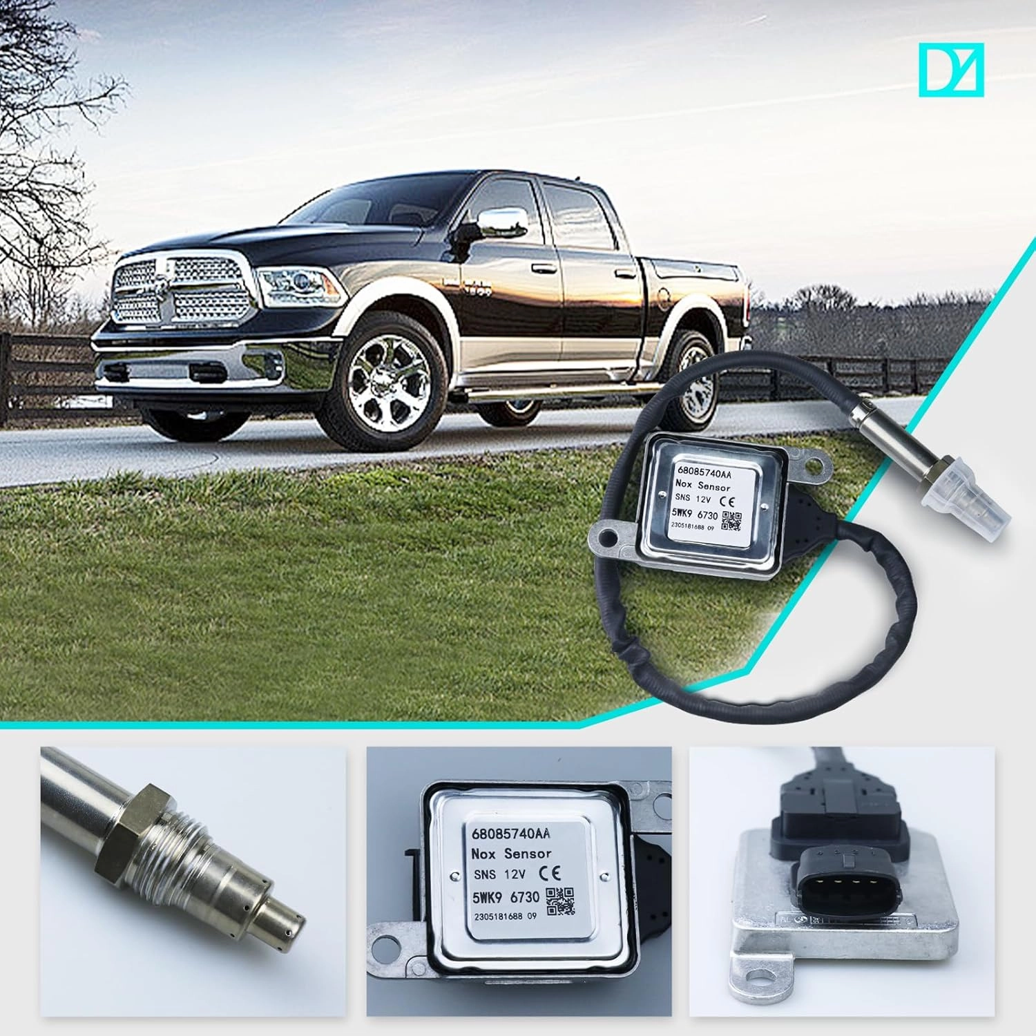 68085740AA Nox Sensor Nitrogen Oxide Sensor Downstream Outlet Compatible with Dodge Ram 2500 3500 4500 5500 2013-2018 6.7L Replace# 5WK96730 68085740AB