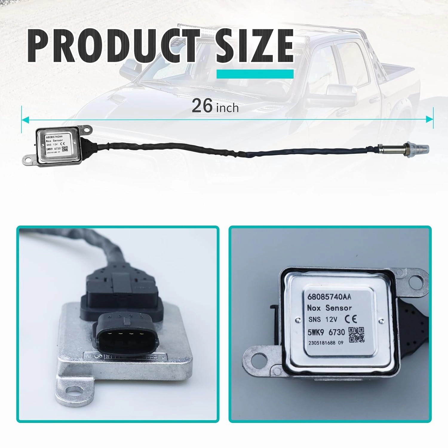 68085740AA Nox Sensor Nitrogen Oxide Sensor Downstream Outlet Compatible with Dodge Ram 2500 3500 4500 5500 2013-2018 6.7L Replace# 5WK96730 68085740AB