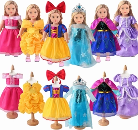 6 Sets Princess Dresses for 18 Inch Dolls, 18 Inch Doll Clothes Accessories Elegant Ball Gown Outfits with 1 Crow & 1 Bow Hairband | Fits Most 18” Fashion Dolls