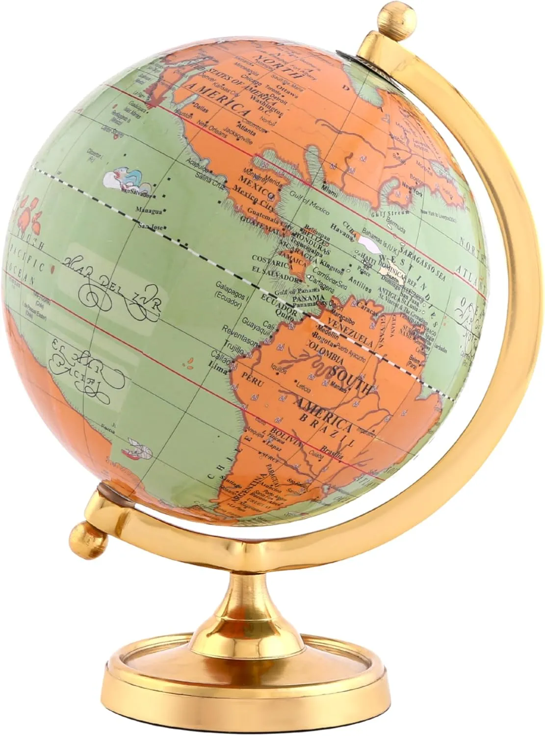 6" Light Green Earth Globe for Desk & Office Decor 6-inch Classy Desktop World Rotating Globe with Gold Stand (NOT PLASTIC!) Perfect for Bookshelf and Table - Unique Men's Office Decor Gifts