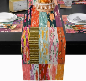 70 Inches Table Runner with 6 Placemats, Rectangular Stitching Vintage Flowers Spring Table Runner and Placemat Set, Cotton Linen Table Mat Sets for Party Holiday Dinner Table Decoration