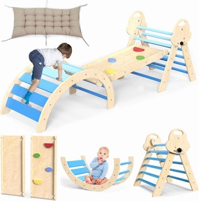 7 in 1 Pikler Triangle Set with Cushion, Wooden Climbing Toys for Toddlers 1-3 Inside, Indoor Playground Jungle Gyms with Ramp, Arch and Ladder