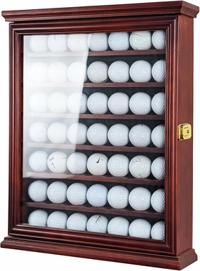 7-Shelf Golf Ball Display Case in Solid Pine Wood with UV Protection and Lockable Glass Door for Organizing and Showcasing Golf Memorabilia