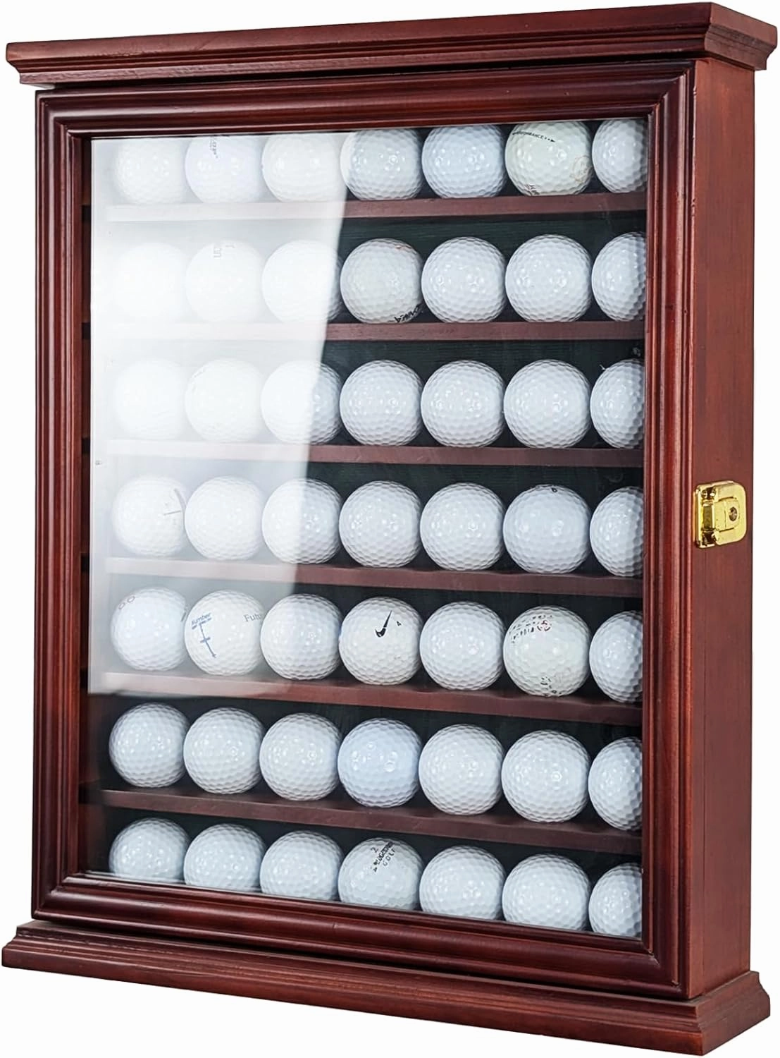 7-Shelf Golf Ball Display Case in Solid Pine Wood with UV Protection and Lockable Glass Door for Organizing and Showcasing Golf Memorabilia