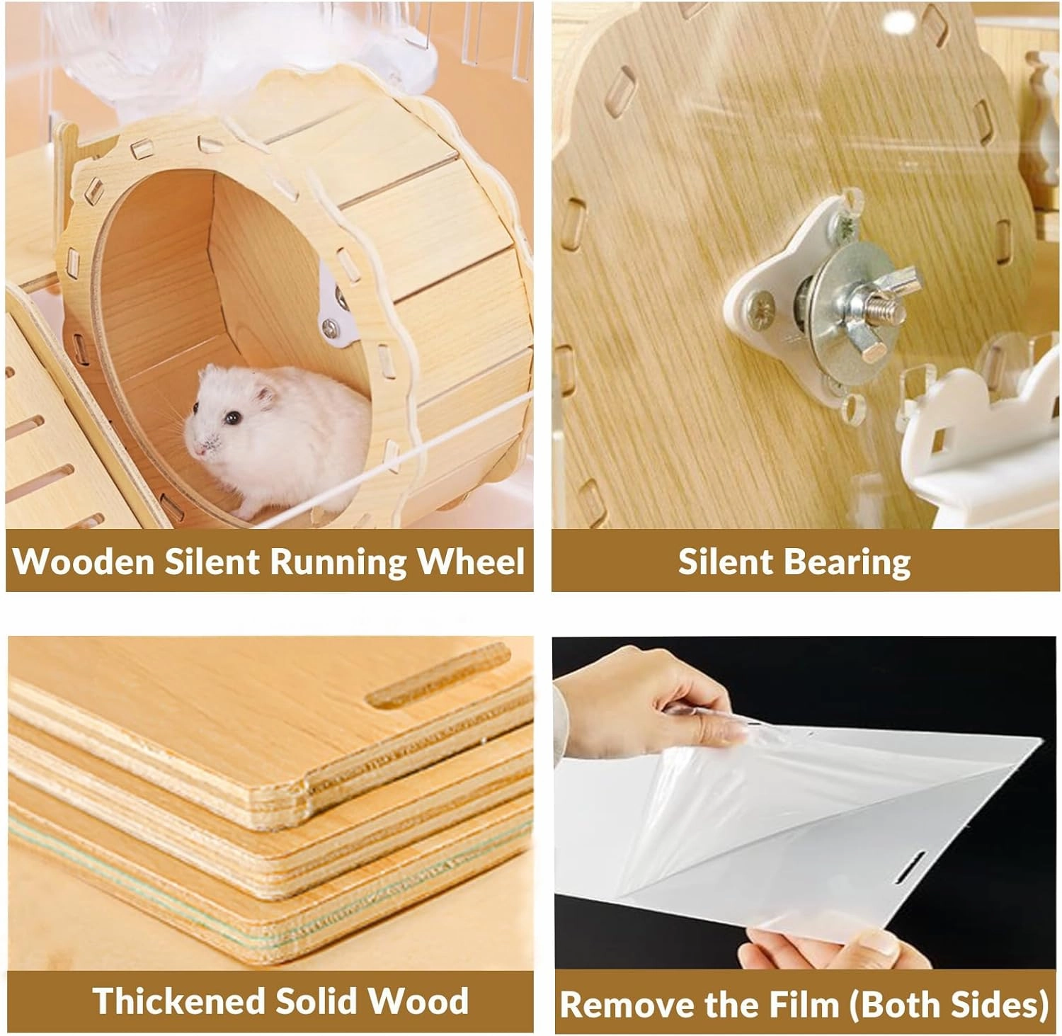 8 in 1 Acrylic Hamster Cage,Wooden Small Animal Cage with Accessories & Toys,2-Layer Small Pet House for Dwarf Hamsters,Mice,Gerbils(White,14"*11"*10")