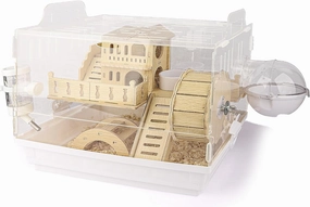 8 in 1 Acrylic Hamster Cage,Wooden Small Animal Cage with Accessories & Toys,2-Layer Small Pet House for Dwarf Hamsters,Mice,Gerbils(White,14"*11"*10")